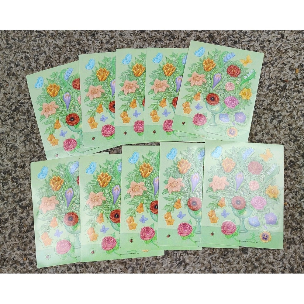 Vintage Hallmark Stickers Flowers Butterfly Ladybug 10 Sheets 1990 Rose Poppies+